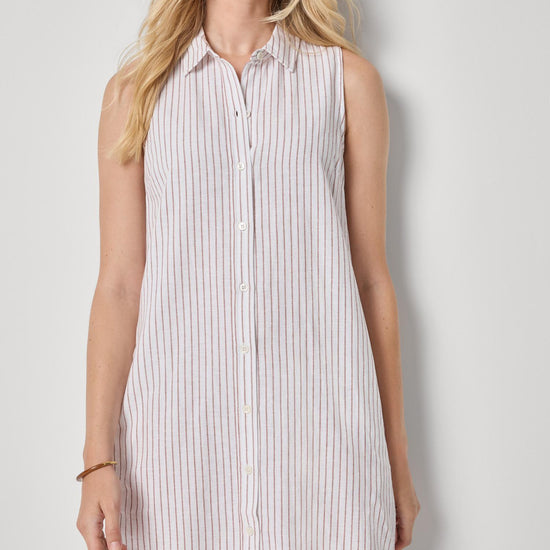 Striped Button Down Dress Womens Dress Bark Stripe A1