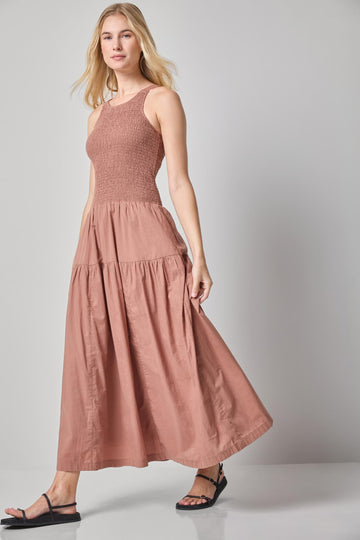 Smocked Bodice Maxi Dress Womens Dress Bark A1