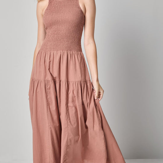 Smocked Bodice Maxi Dress Womens Dress Bark A3