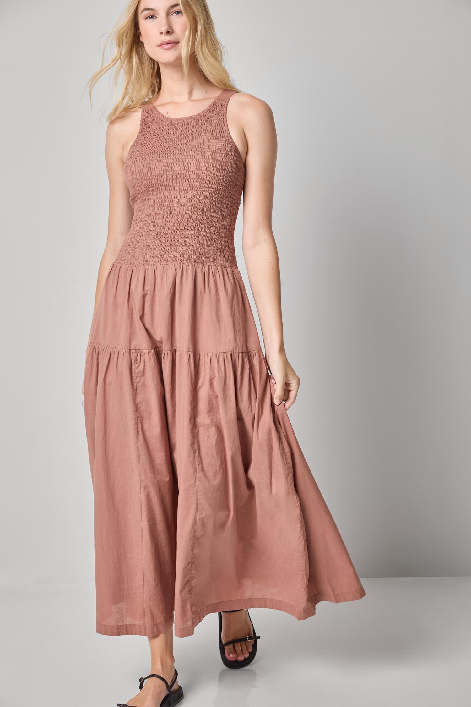Smocked Bodice Maxi Dress Womens Dress Bark A3