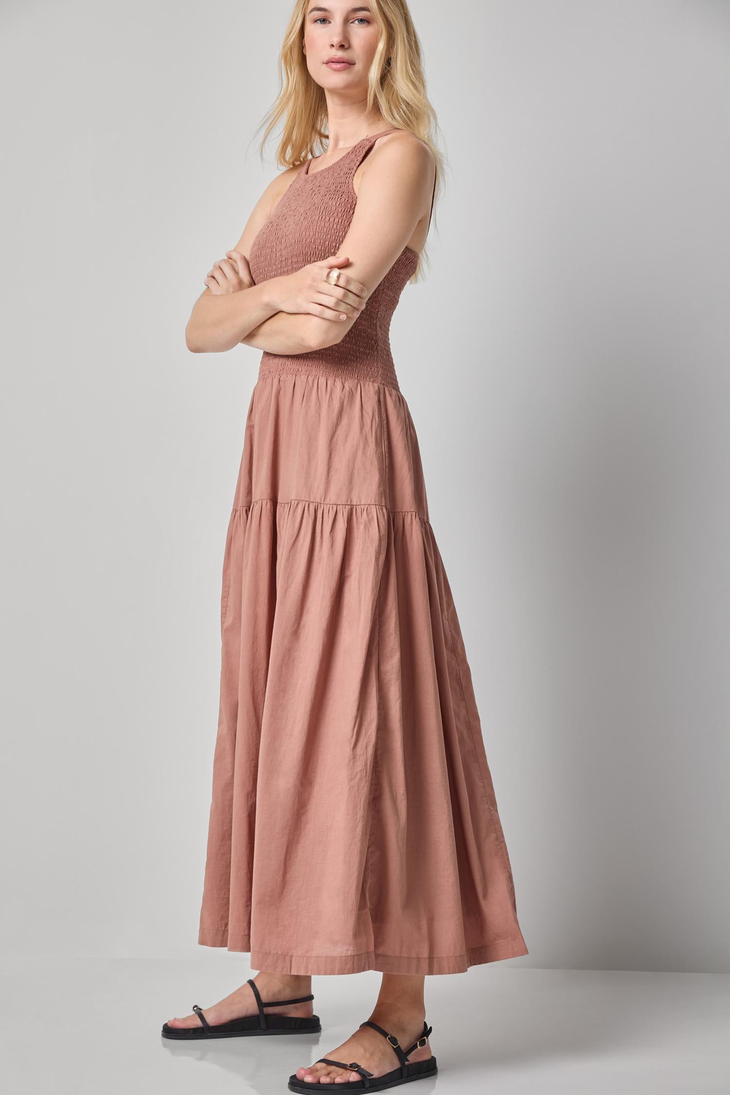Smocked Bodice Maxi Dress Womens Dress Bark A4