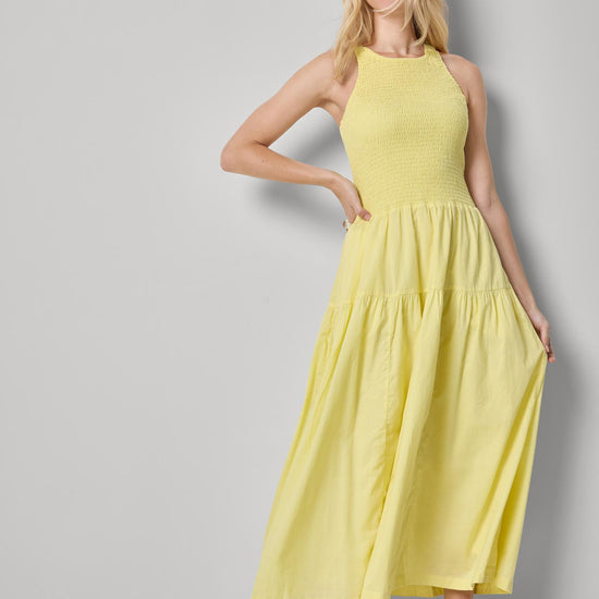 Smocked Bodice Maxi Dress Womens Dress Lemon A1