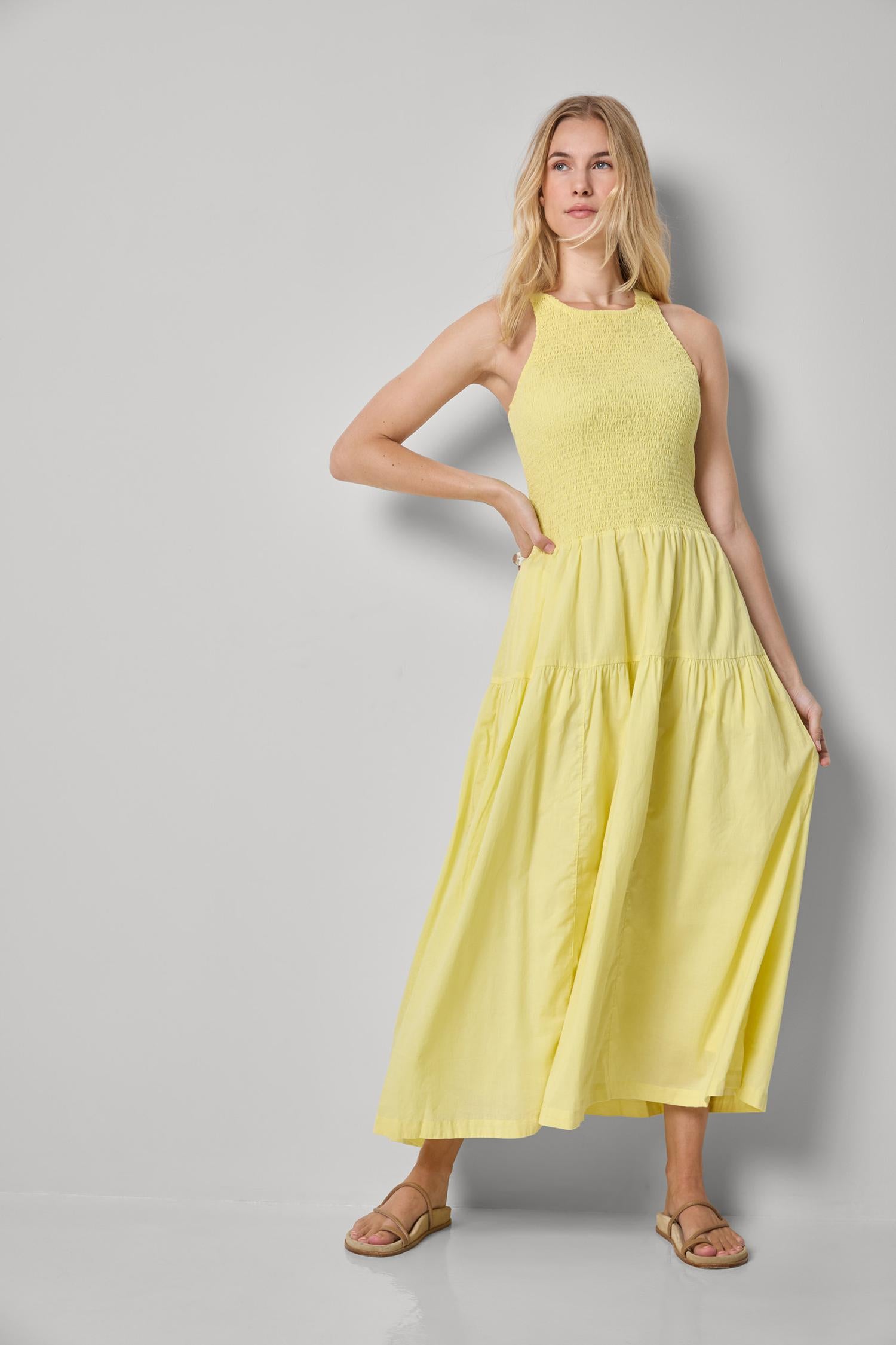 Smocked Bodice Maxi Dress Womens Dress Lemon A1