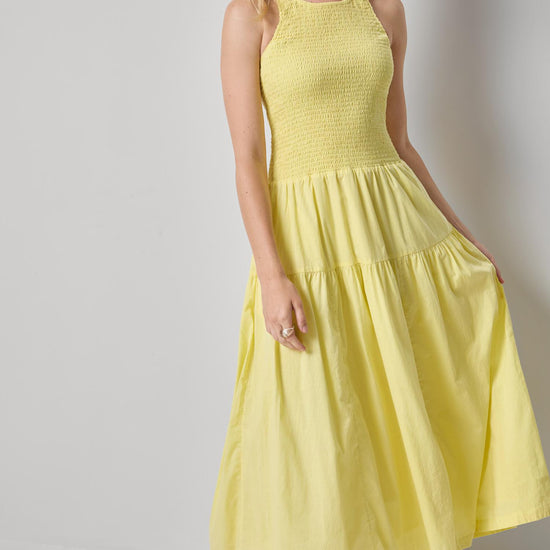 Smocked Bodice Maxi Dress Womens Dress Lemon A3