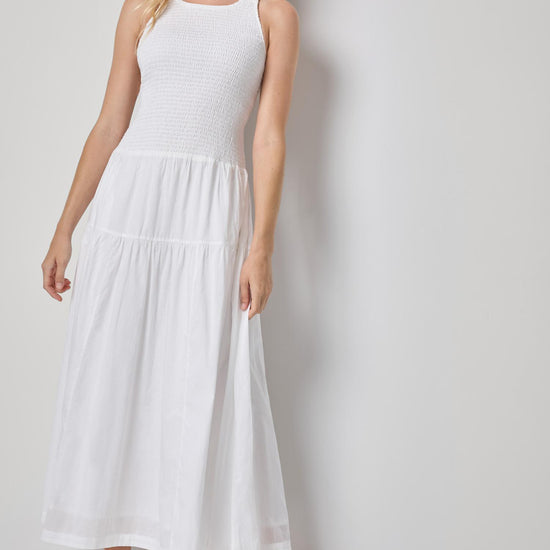 Smocked Bodice Maxi Dress Womens Dress White A1