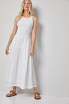 Smocked Bodice Maxi Dress Womens Dress White A1