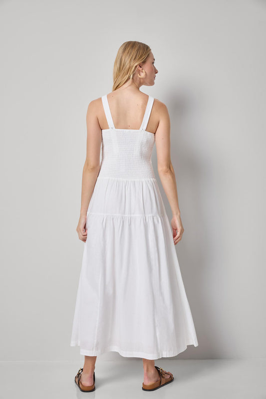 Smocked Bodice Maxi Dress Womens Dress White A2
