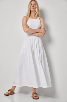 Smocked Bodice Maxi Dress Womens Dress White A3