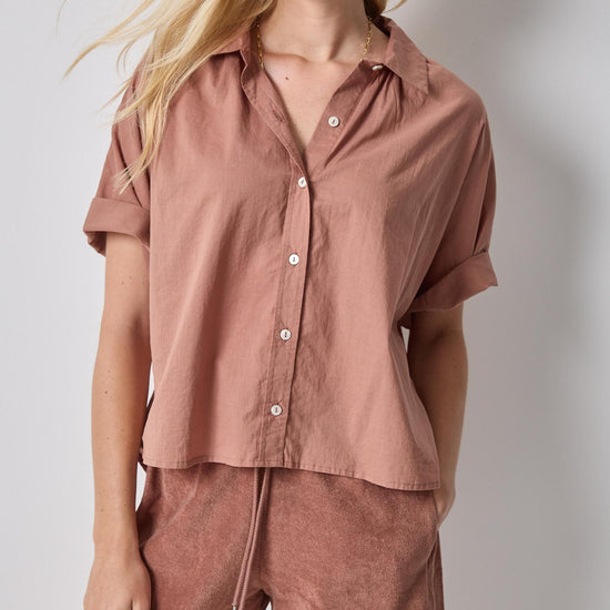 Elbow Sleeve Button Down Womens Top Bark A0