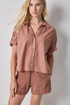 Elbow Sleeve Button Down Womens Top Bark A0