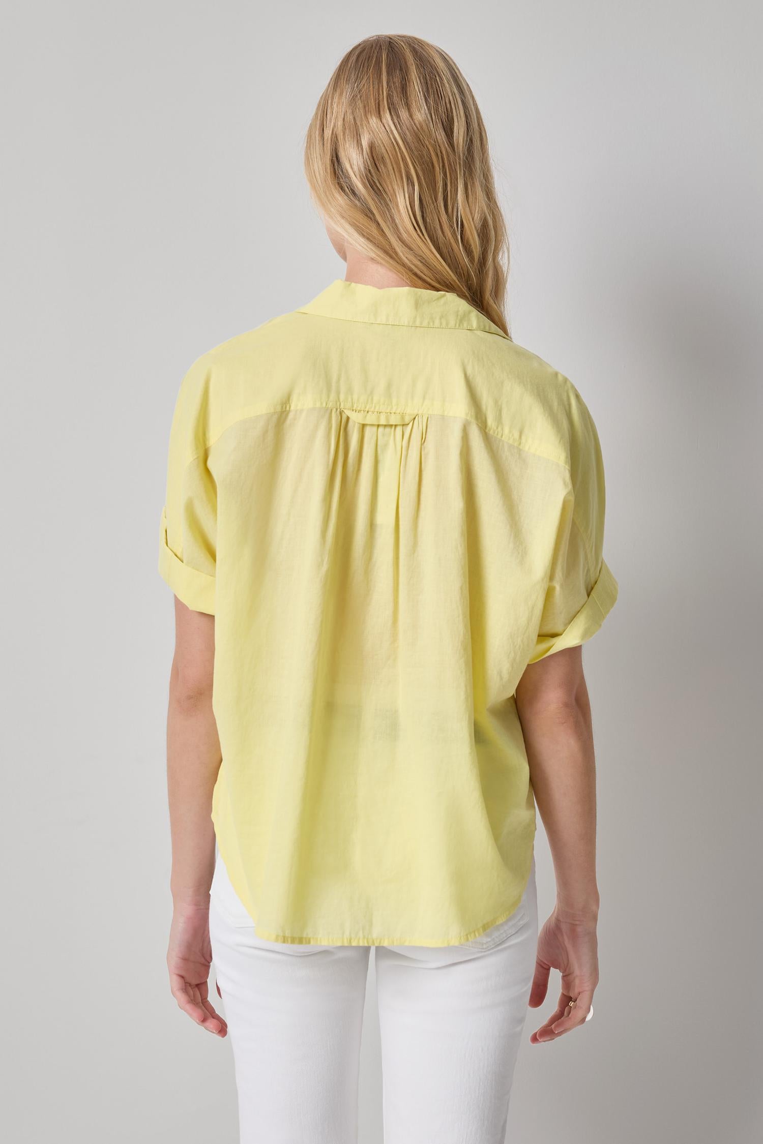 Elbow Sleeve Button Down Womens Top Lemon A2