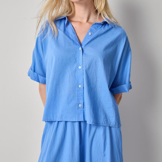 Elbow Sleeve Button Down Womens Top Ultramarine A1