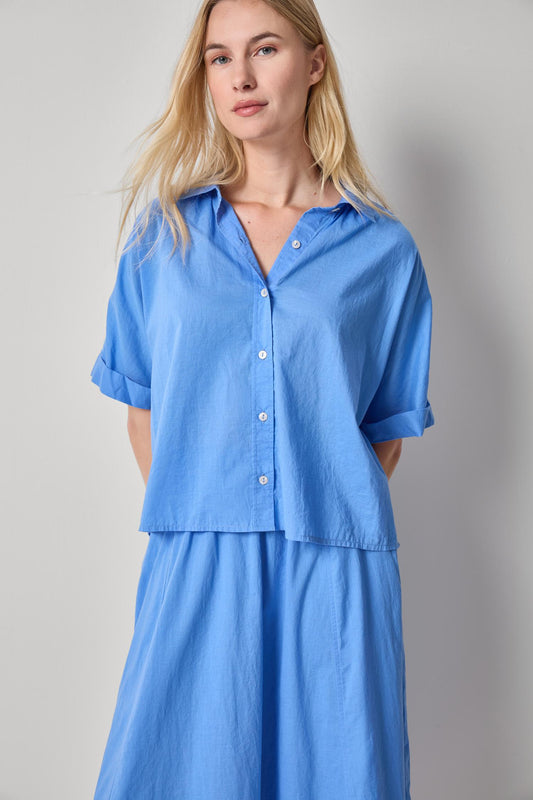 Elbow Sleeve Button Down Womens Top Ultramarine A1