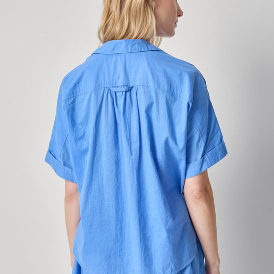 Elbow Sleeve Button Down Womens Top Ultramarine A2