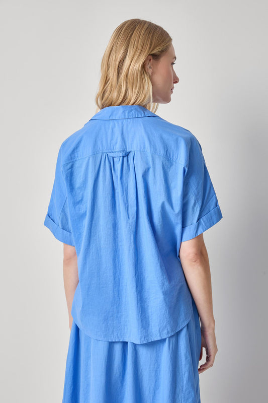 Elbow Sleeve Button Down Womens Top Ultramarine A2