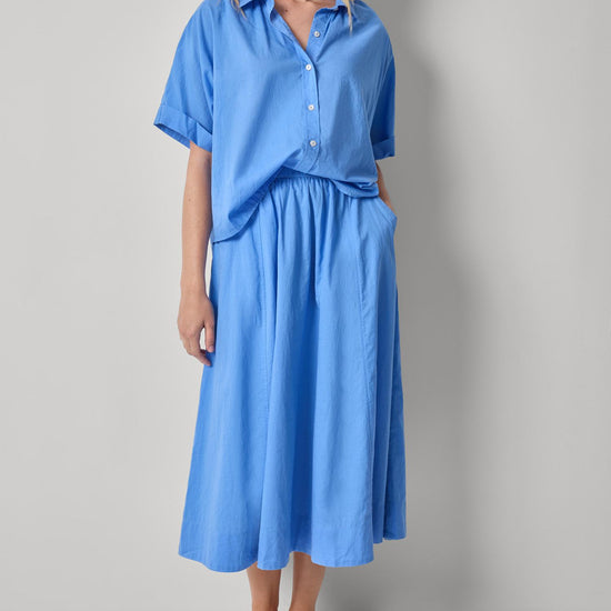 Elbow Sleeve Button Down Womens Top Ultramarine A3