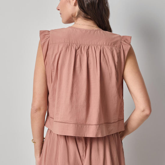 Smocked Shoulder V-Neck Womens Top Bark A2