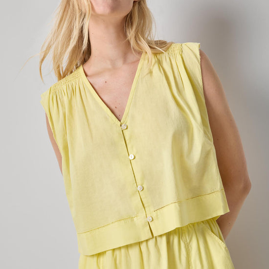 Smocked Shoulder V-Neck Womens Top Lemon A1