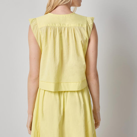 Smocked Shoulder V-Neck Womens Top Lemon A2