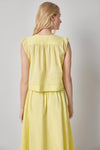 Smocked Shoulder V-Neck Womens Top Lemon A2