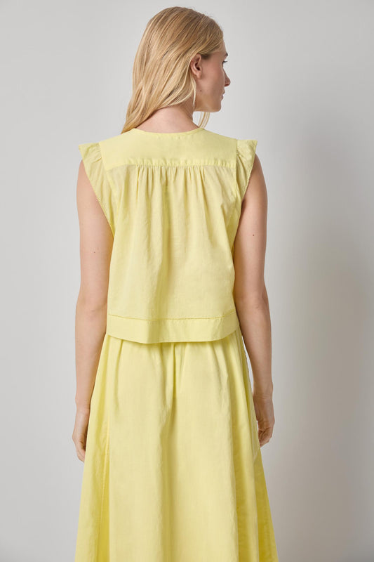 Smocked Shoulder V-Neck Womens Top Lemon A2