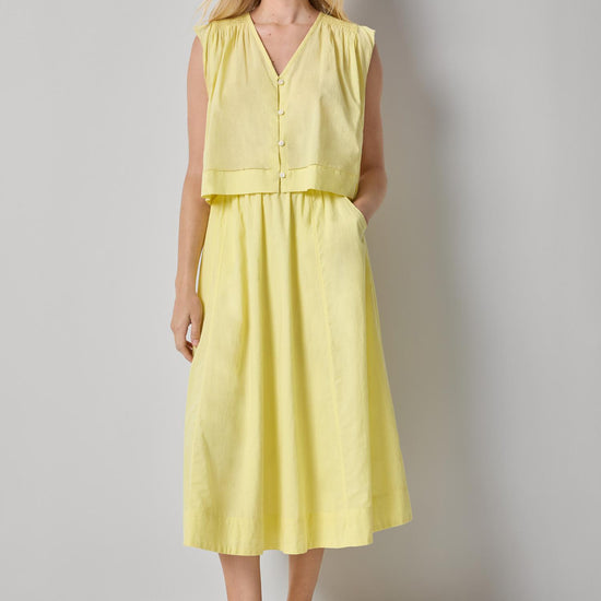 Smocked Shoulder V-Neck Womens Top Lemon A3