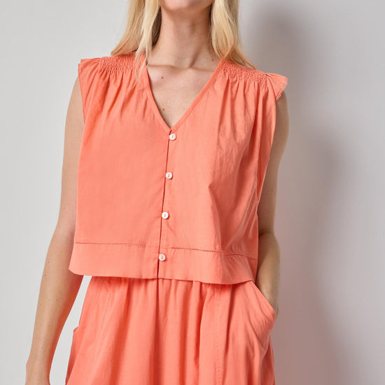 Smocked Shoulder V-Neck Womens Top Nectar A1