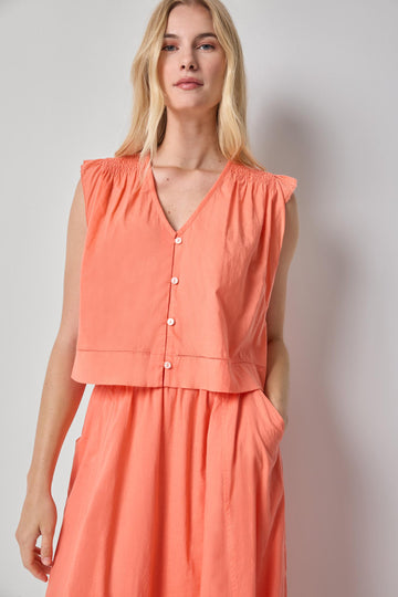 Smocked Shoulder V-Neck Womens Top Nectar A1