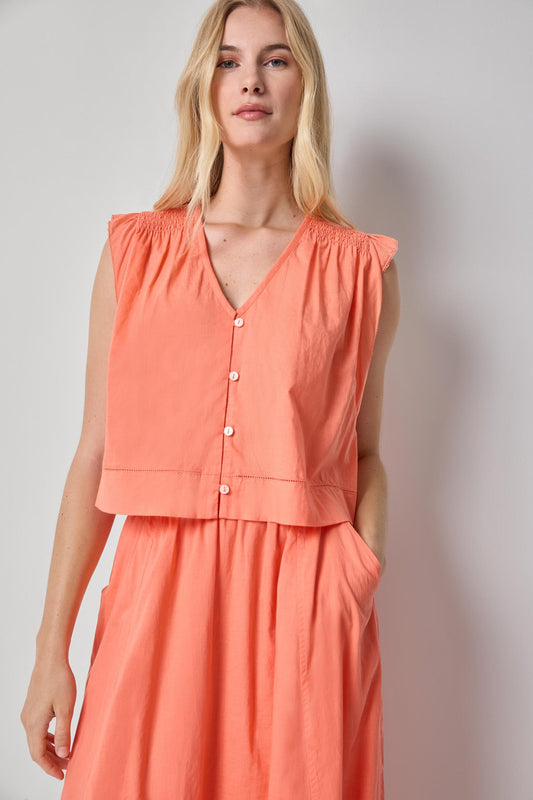 Smocked Shoulder V-Neck Womens Top Nectar A1