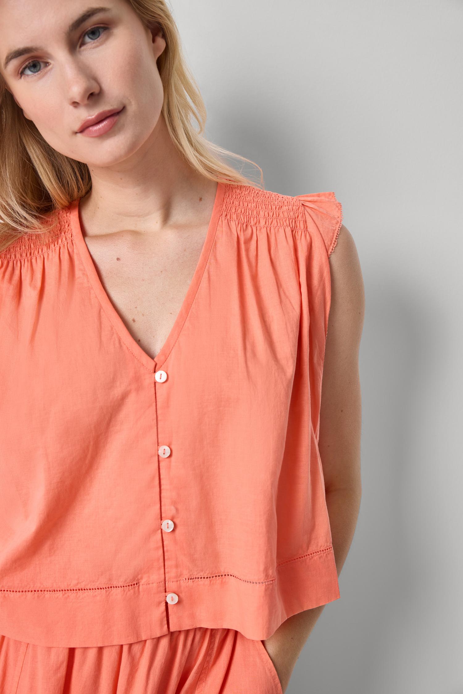 Smocked Shoulder V-Neck Womens Top Nectar A3