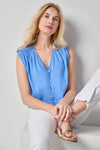 Smocked Shoulder V-Neck Womens Top Ultramarine A1