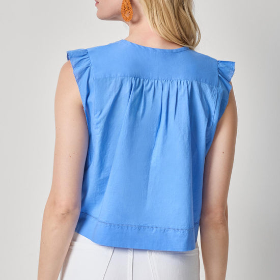 Smocked Shoulder V-Neck Womens Top Ultramarine A2