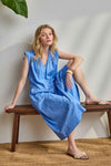 Smocked Shoulder V-Neck Womens Top Ultramarine C1