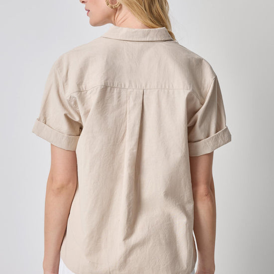 Linen Blend Boyfriend Button Down Womens Top Bamboo A2