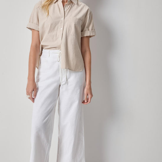 Linen Blend Boyfriend Button Down Womens Top Bamboo A3