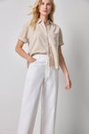 Linen Blend Boyfriend Button Down Womens Top Bamboo A4