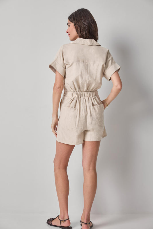 Linen Blend Romper in color Bamboo Image A2