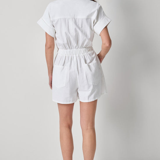 Linen Blend Romper Womens Short White A2