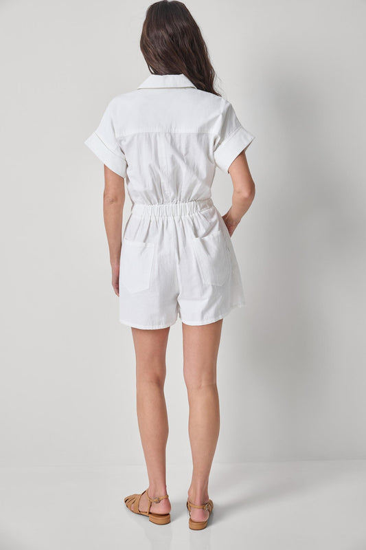 Linen Blend Romper in color White Image A2