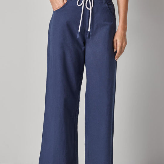 Linen Blend Straight Leg Pant Womens Pant Navy A1