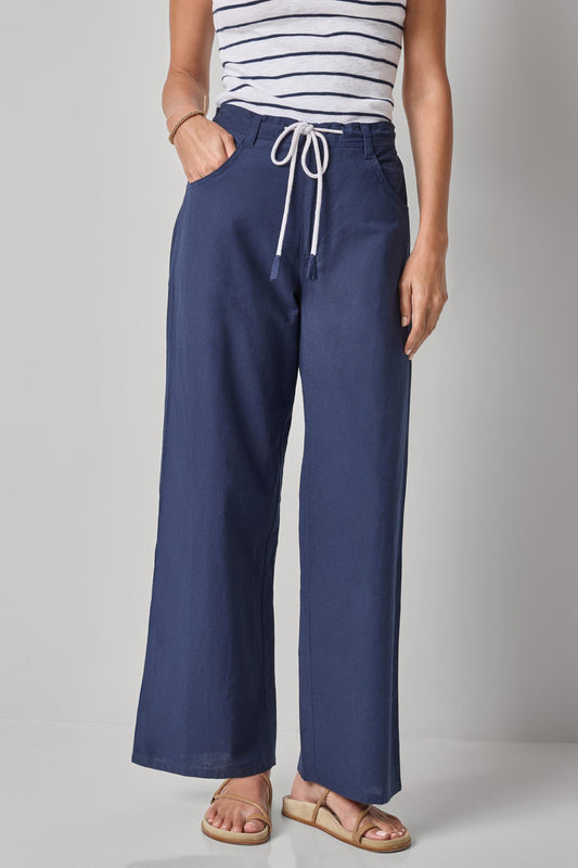 Linen Blend Straight Leg Pant Womens Pant Navy A1