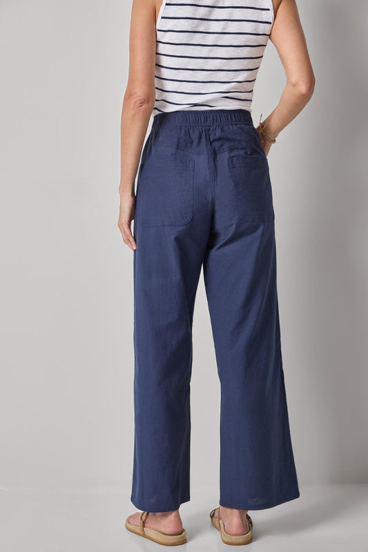 Linen Blend Straight Leg Pant Womens Pant Navy A2