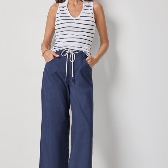 Linen Blend Straight Leg Pant Womens Pant Navy A3