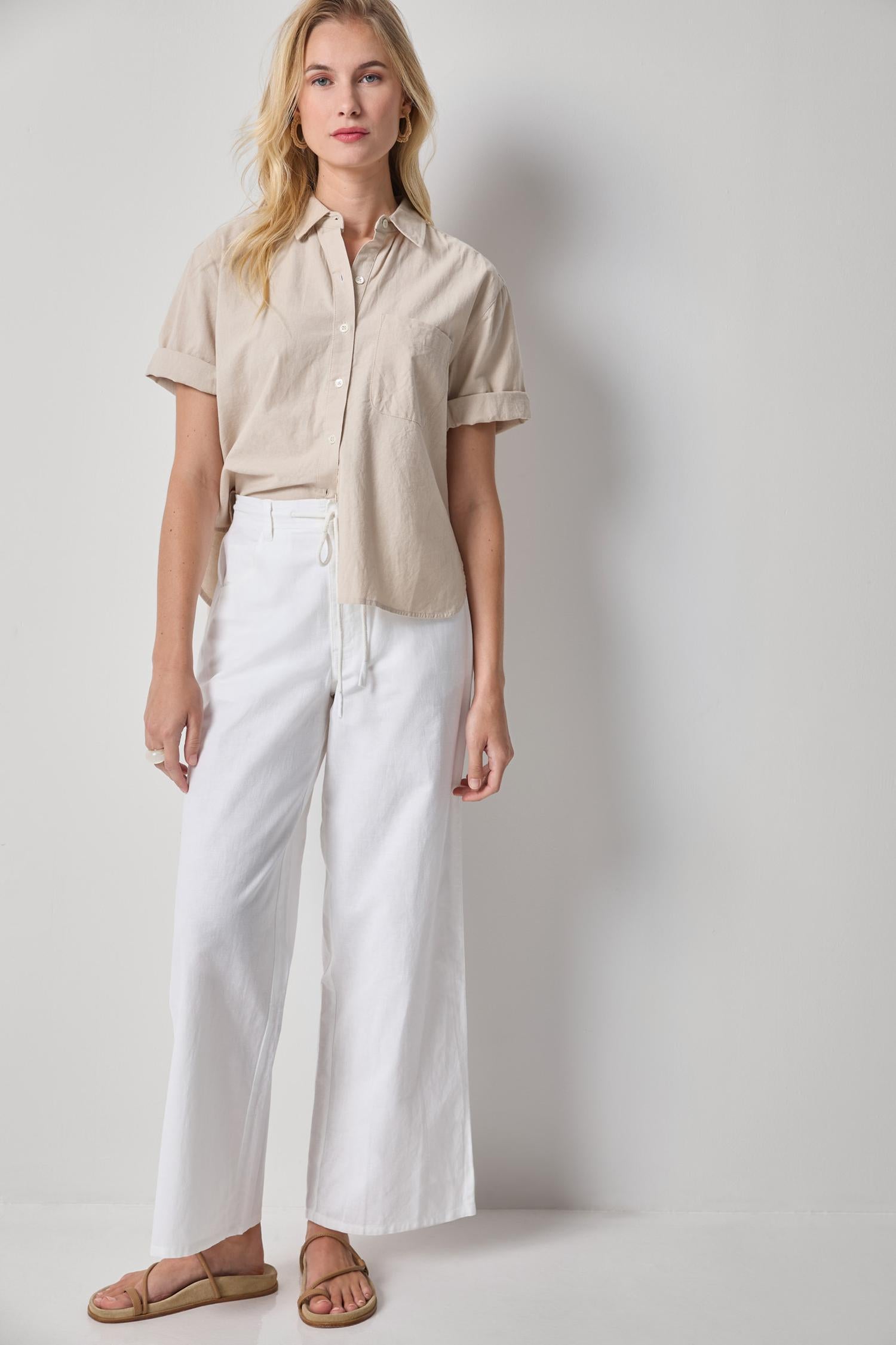 Linen Blend Straight Leg Pant Womens Pant White A3