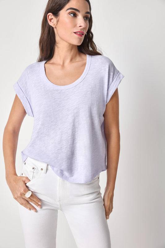 Cuff Sleeve Boxy Top Womens Top Lilac A1