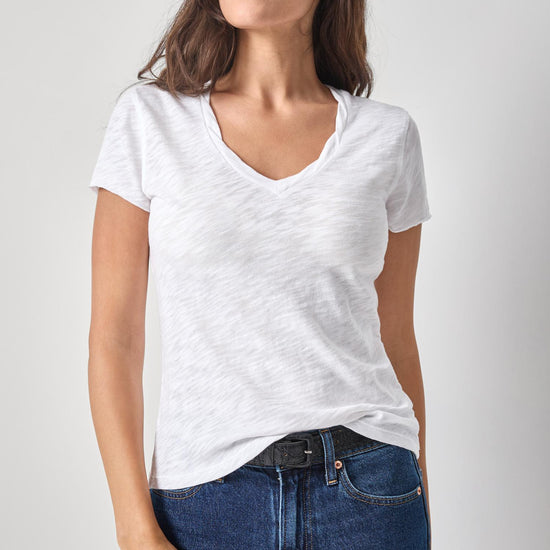 Twisted Binding V-Neck Womens Top White A1