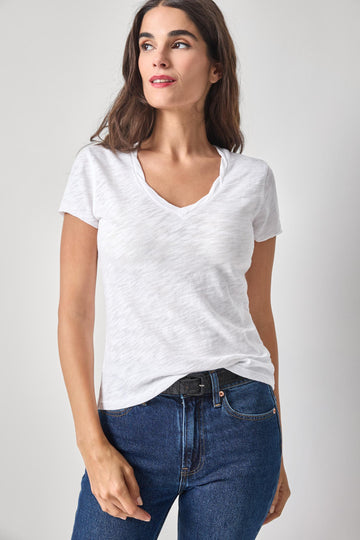 Twisted Binding V-Neck Womens Top White A1