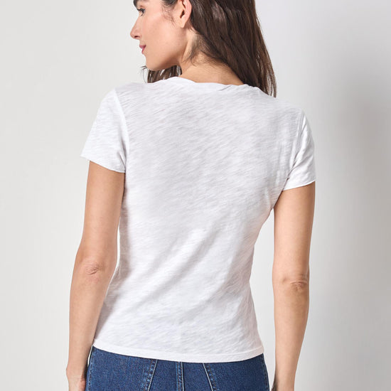 Twisted Binding V-Neck Womens Top White A2