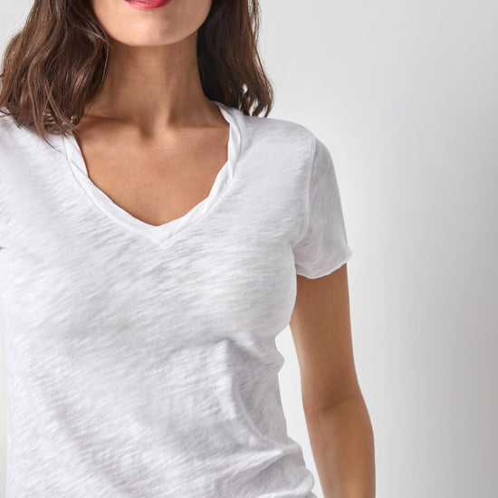 Twisted Binding V-Neck Womens Top White A3
