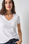 Twisted Binding V-Neck Womens Top White A3